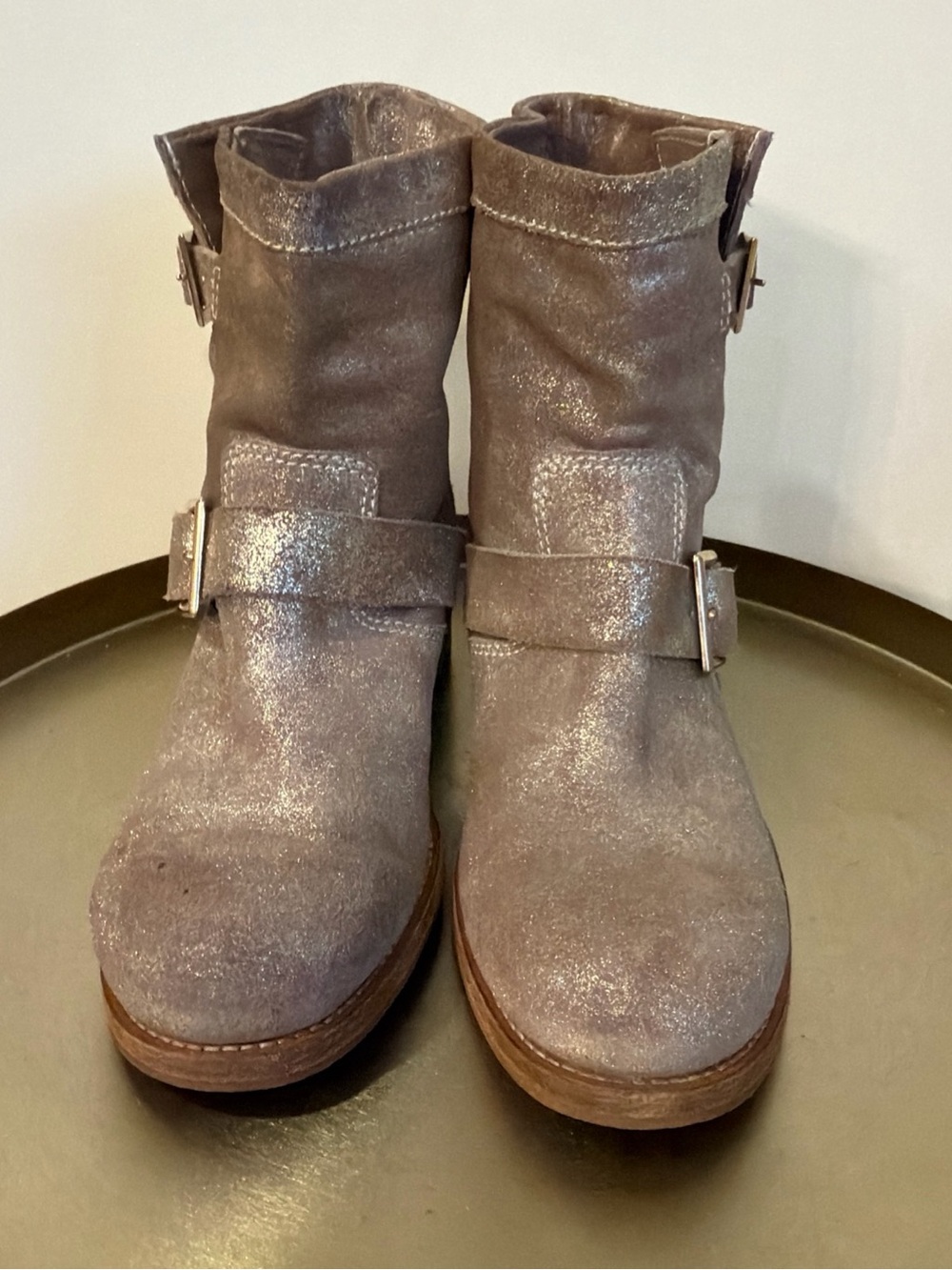 Jimmy Choo London gold shimmery gold harness bootie made in Italy